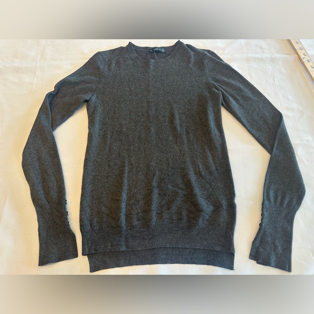 Zara Knit Dark Grey Women’s Sweater with Decorative Sleeve Buttons Size Medium